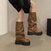 Thick-soled Martin Boots for Women's 2025 Autumn and Winter New British Style Round Head Short Boots for Small People with High Folds and Trouse