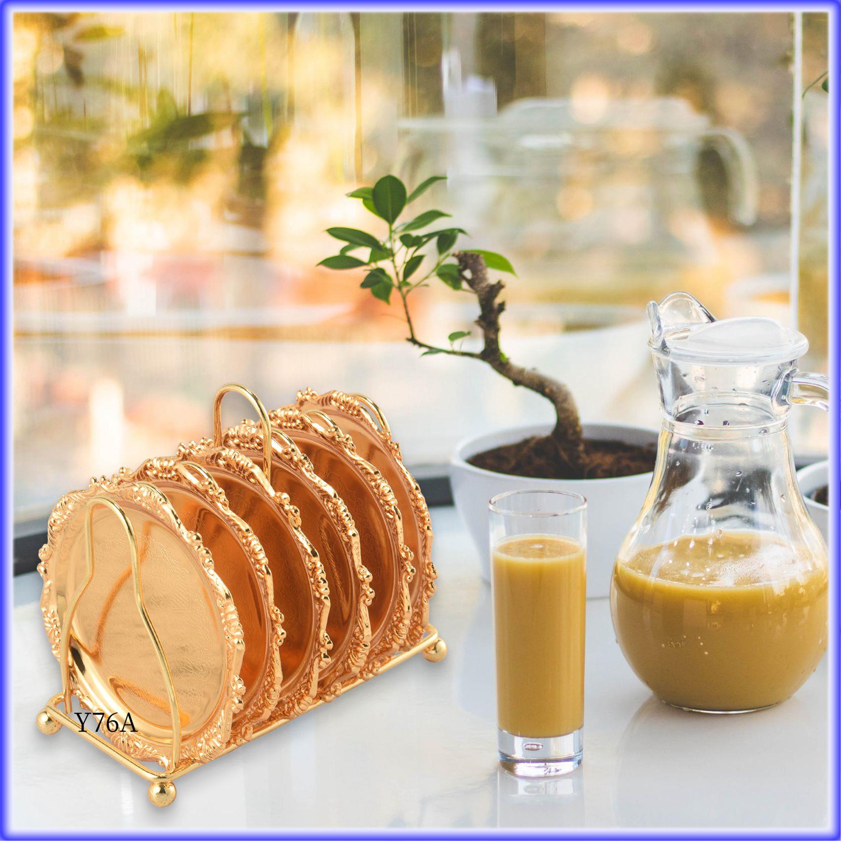 

Good-Series 6 Piece Roller Coaster Creative Drink Coaster Decorative Frame Non-Slip Metal Coaster Desktop Display With Pole Fram золотой