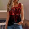 Sleeveless Square Neck Top with Ruching Halloween Print Women's Casual Summer Tank Blouse Lightweight Stretchy Fabric