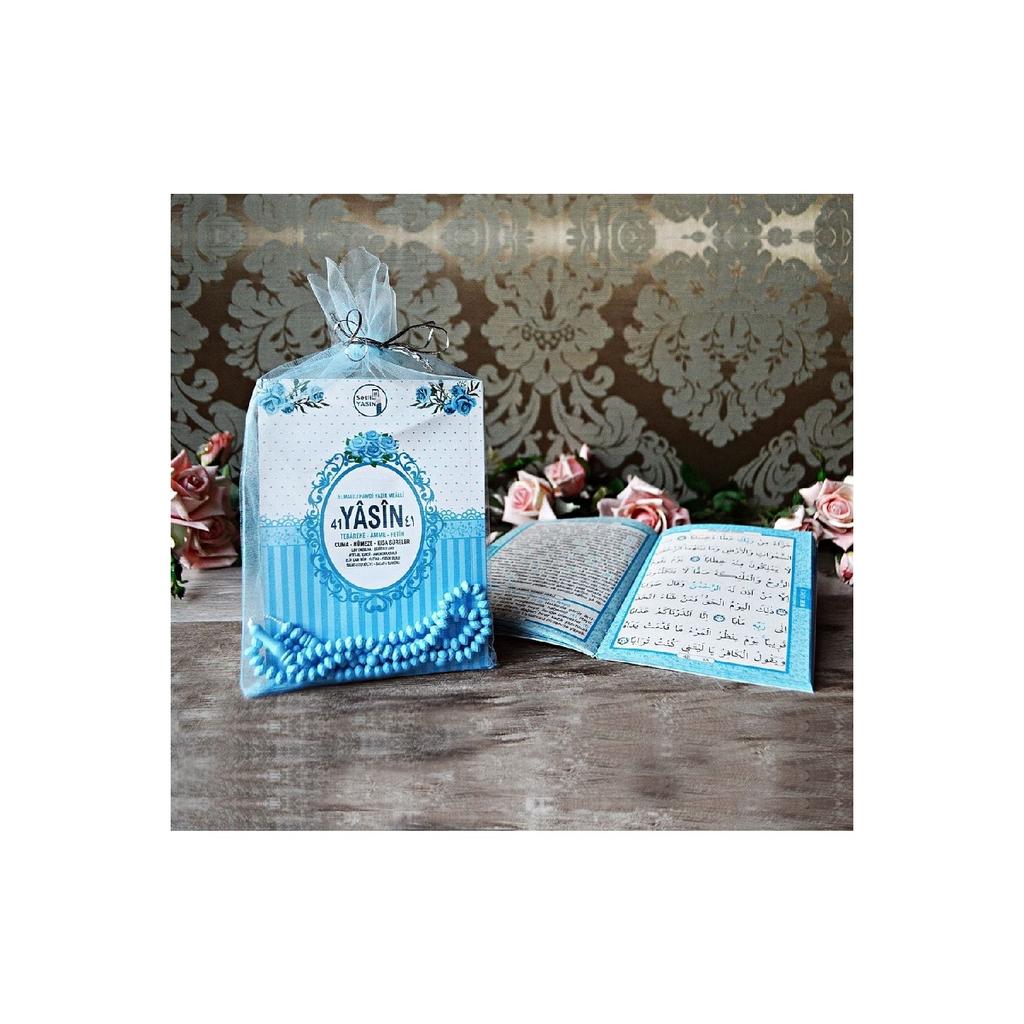 25 Liters Of Tulle Pouch Yasin Part Book With Beads For Baby Boy Audio Listening, Birth, Mawlid Gift, Blue