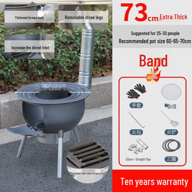 Thickened Integrated Firewood Stove for Outdoor & Rural Home Use: Portable Iron Pot & Extra Heat.