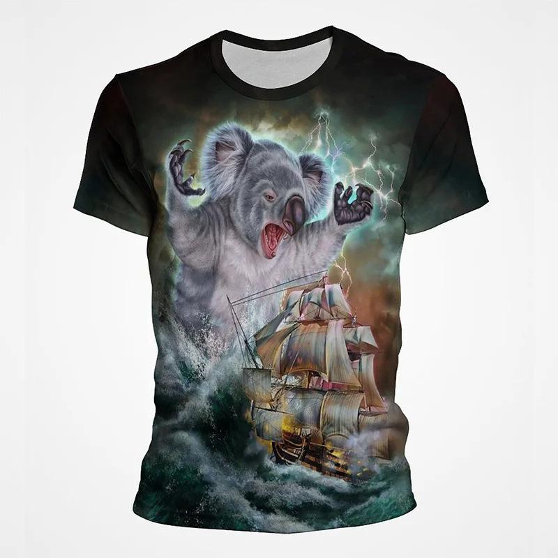 Summer Round Neck 3D Animal Pattern Print Top Fashionable Casual Short Sleeved Men's T-shirts