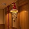 DIY Christmas Ceiling Pendant Light?Up Santa Hat Hanging Chandelier Kit, Warm LED String Lights Creative Holiday Craft Kit with Star Tassel, Indoor
