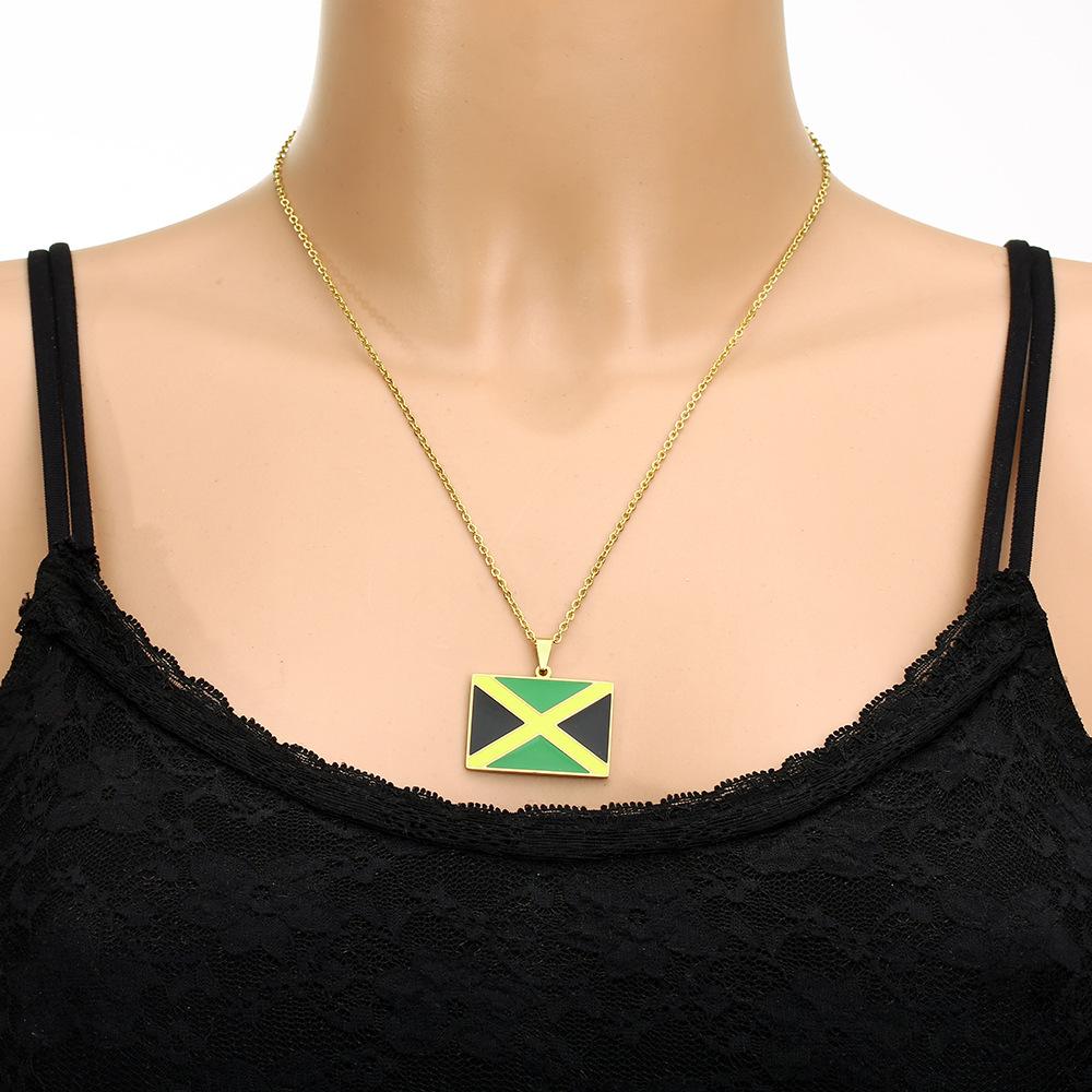 Jamaica Enamel National Map Flags Waterproof Non Tarnish Stainless Steel Jewelry Necklaces Pendant for Women Men