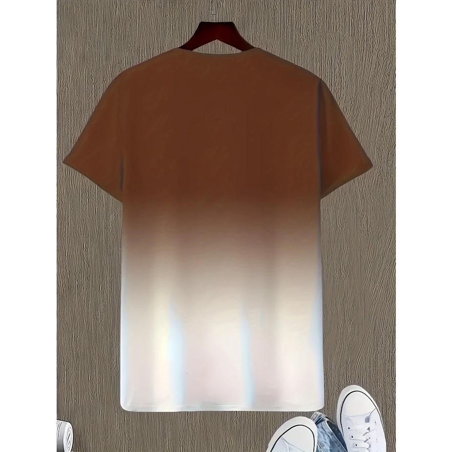 Summer Men's Gradient Color Casual Stretch Sports T-shirt, Round Neck Tee Shirt For Fashion