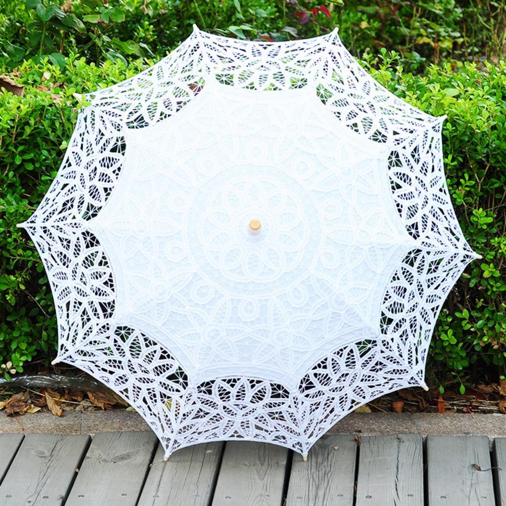Handgefertigter Brautschirm Baumwoll-Sonnenschirm Spitzen-Schirm für Hochzeit Outdoor Sonne