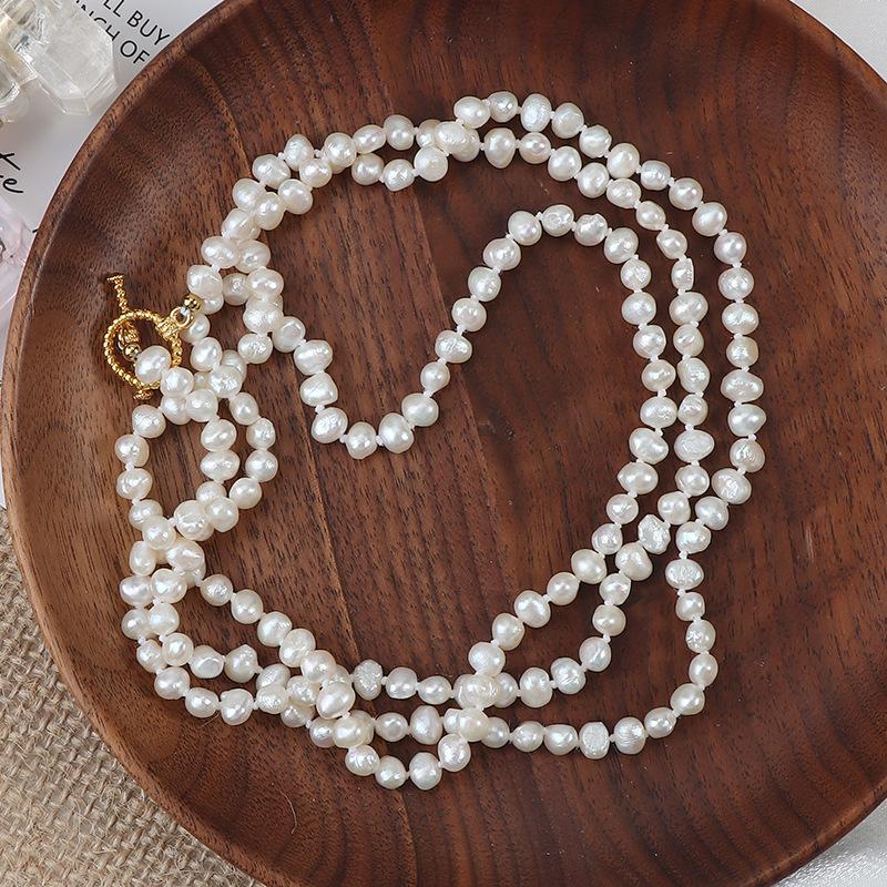 90cm Two Sides Light Natural Freshwater Baroque Pearl Beaded Necklace Irregular Pearl Sweater Chain Women's Long Winter Necklace