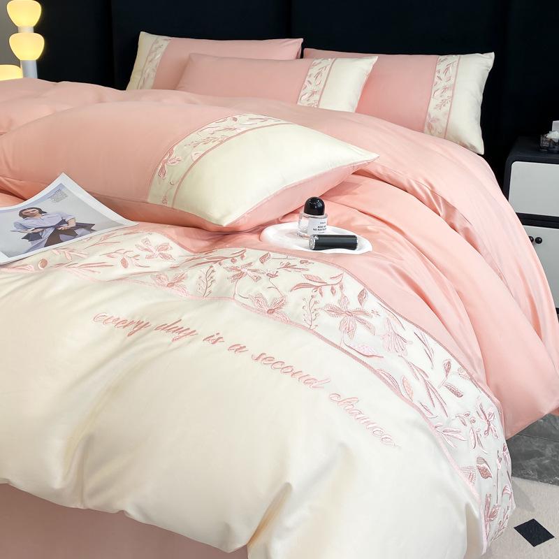 Light Luxury 100% Long-Staple Cotton Embroidered Bedding Set - High-End Four-Piece Pure Cotton for All Seasons.