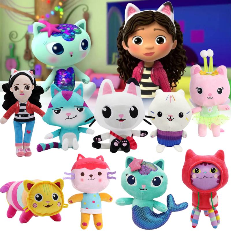 Anime Gabby's Dollhouse Plush Toy Mercat Cartoon Stuffed Animals Smiling Cat Car Cat Hug Gaby Girl Plushie Dolls Christmas Gifts