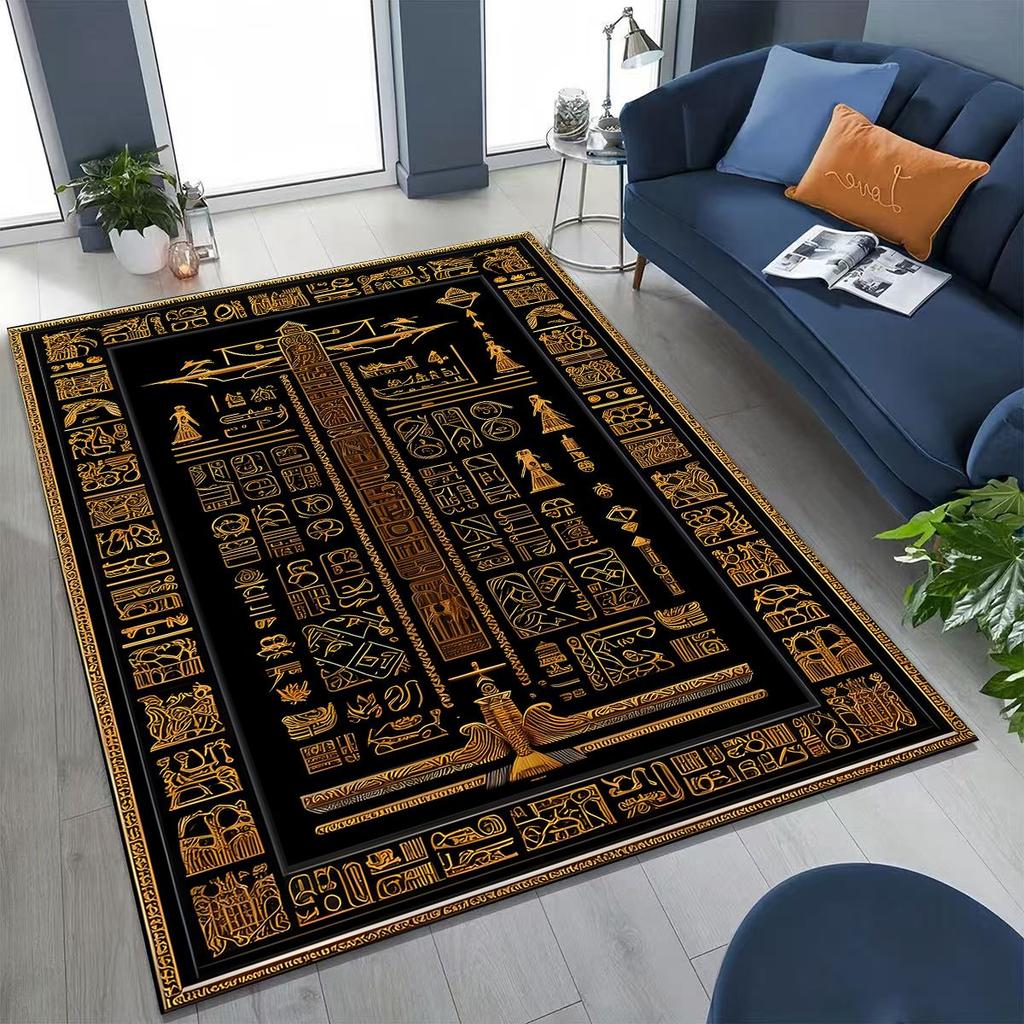 Ancient Egyptian Hieroglyphic Symbols Carved Murals Rug for Bedroom Living Room Sofa Home Doormat Decor,Kids Non-slip Floor Mat