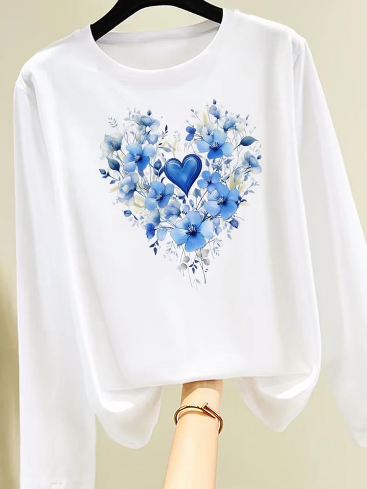 (Asian Size) butterfly cute o-neck Graphic Print T Shirt Women Clothing Tee autumn winter spring Casual Fashion Top Long Sleeve T-shirts
