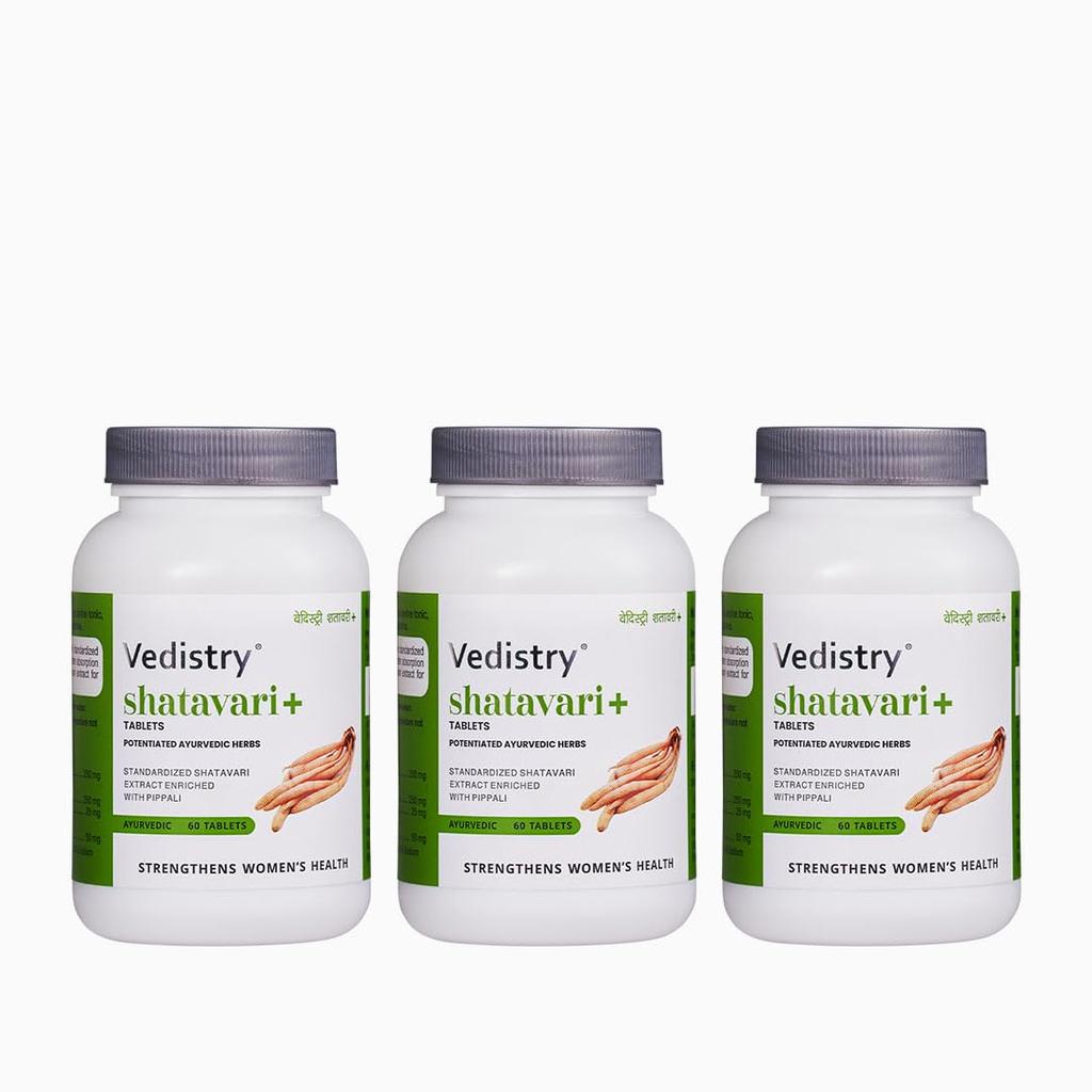 Vedistry Shatavari+ Tablets 60 CountX Pack of 3 for Women’s Wellness Energy Hormonal Balance Fertility