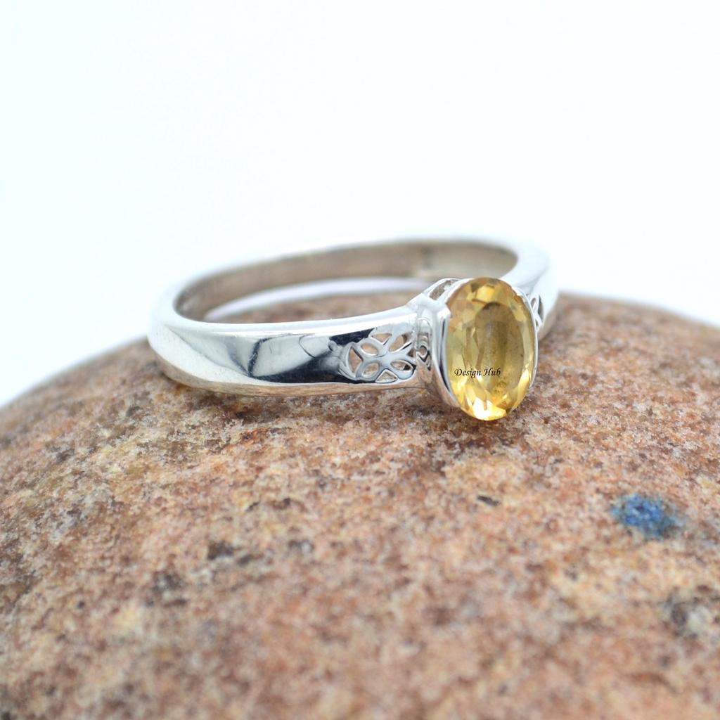 JULKLAPP Naturlig Citrin Ädelsten Kvinnoring 925 Sterling Silver Smycke