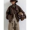 Vintage Retro PU Leather Jacket Loose Fit Teens Casual Outerwear