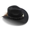 Cappello da Cowboy Western Vento Corno Lana Cappello a Cilindro Jazz Uomo e Donna Etnico Feltro Cappello a Tesa Larga