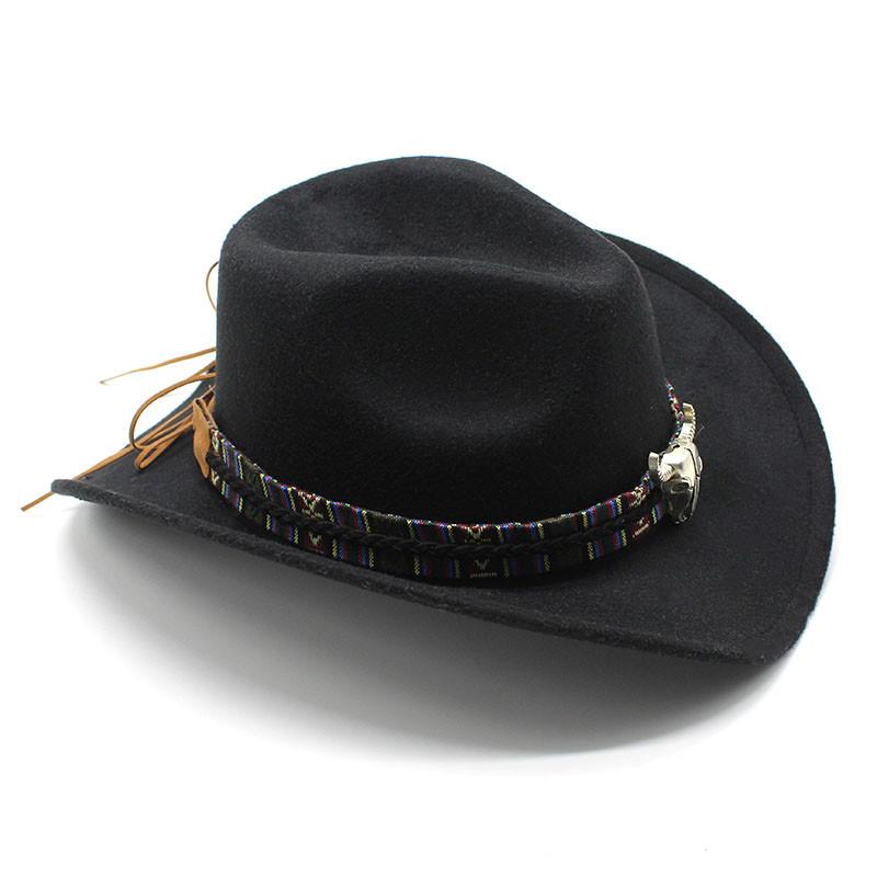 Cappello da Cowboy Western Vento Corno Lana Cappello a Cilindro Jazz Uomo e Donna Etnico Feltro Cappello a Tesa Larga