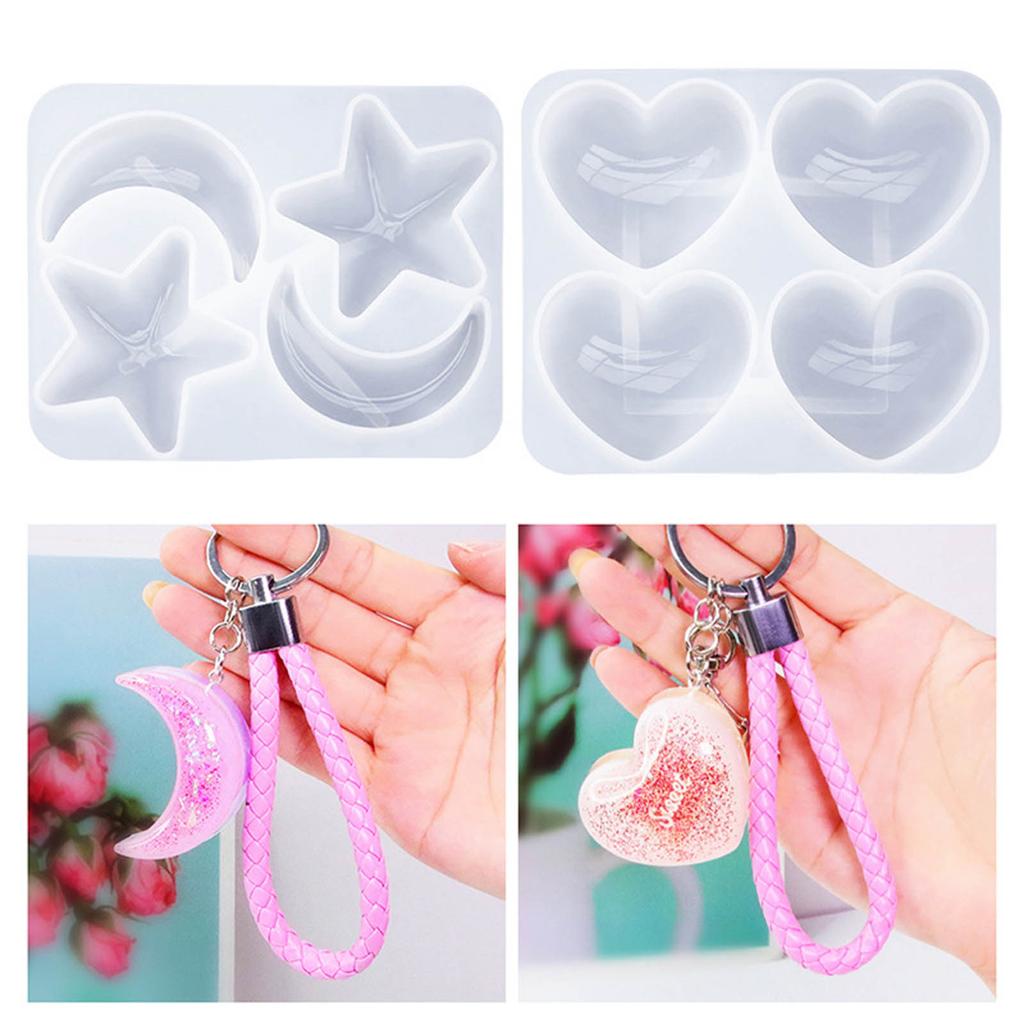 DIY Crystal Keychain Silicone Mold with Hole Jewelry Heart Epoxy Resin Crafting Molds for Valentines Holiday Festival