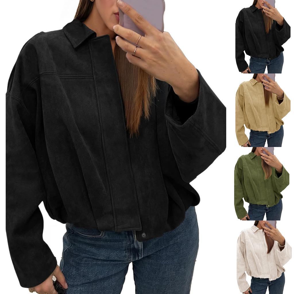 Women's Fashion Solid-Color  Sleeve Zipper Jacket Top