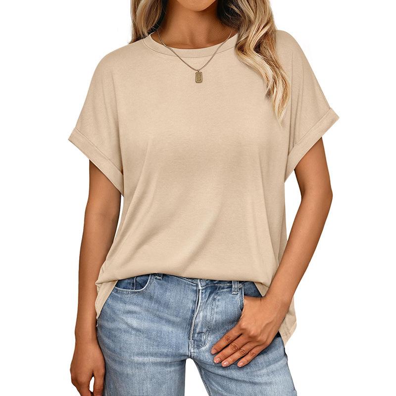 

Женская однотонная свободная футболка с круглым вырезом и короткими рукавами, лето 2025 3XL абрикосовый