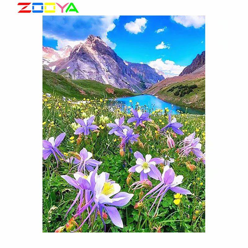 

ZOOYA Алмазная вышивка Гора Полный квадрат 5D DIY Алмазная картина Пейзаж Вышивка крестом Мозаика Картина Озеро Домашний декор