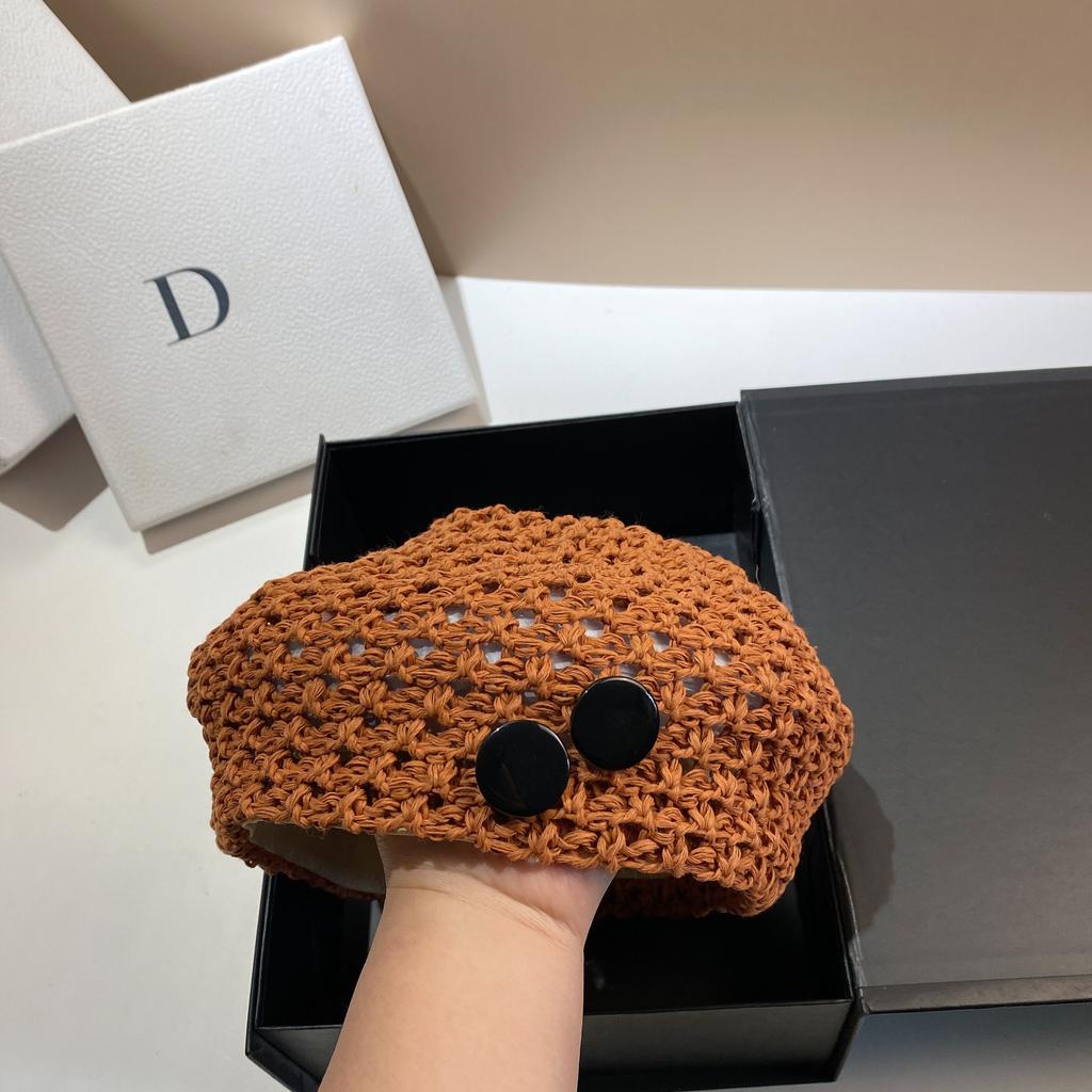 Summer Crochet Hollow Beret Internet Celebrity Fashionable Button Octagonal Hat Outdoor Simple Versatile Painter Hat Female