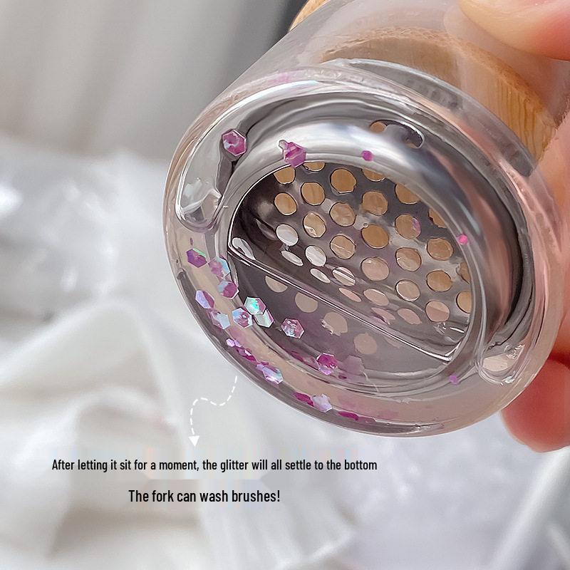 Nail Art Brush Cleaner Cup with Lid & Stainless Mesh Separator