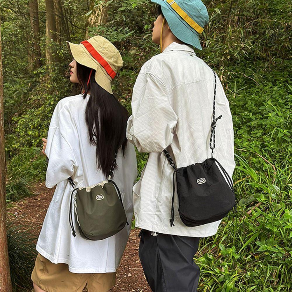 Sports Nylon Shoulder Bag Solid Color Mobile Phone Pack Waterproof Drawstring Crossbody Bag Daily