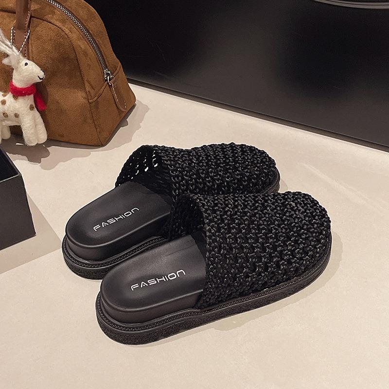 Fashion Mesh Weave Women Flats Mules Shoes Summer Platform Slippers Designer Slingback Sandals 2025 New Trends Casual Flip Flops Zapatos