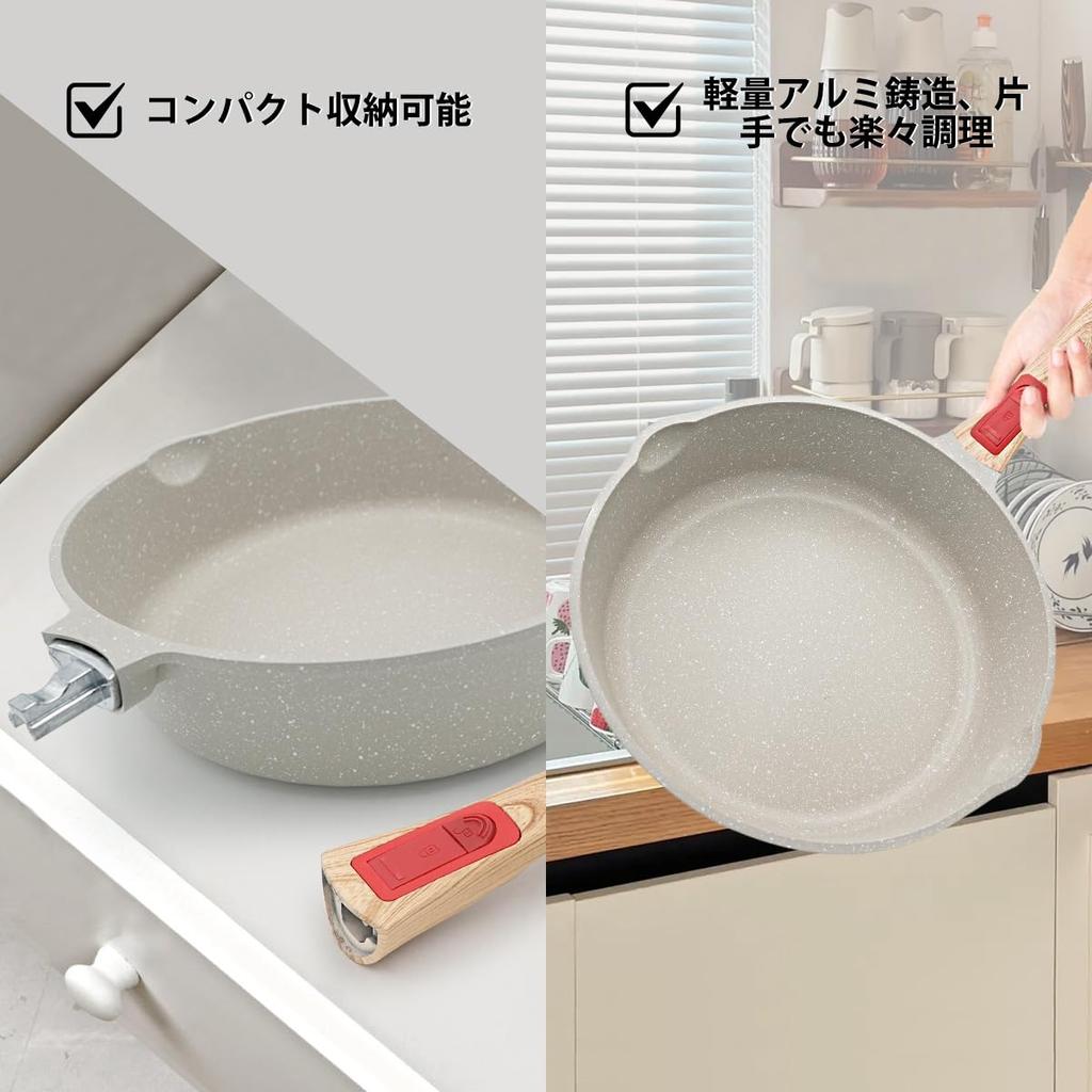 RANXINGST 24cm Frying Pan with Removable Suitable for Deep Induction with PFOA PFOS Oven Dishwasher Includes Silicone White Lid, Non-Stick & Handle,