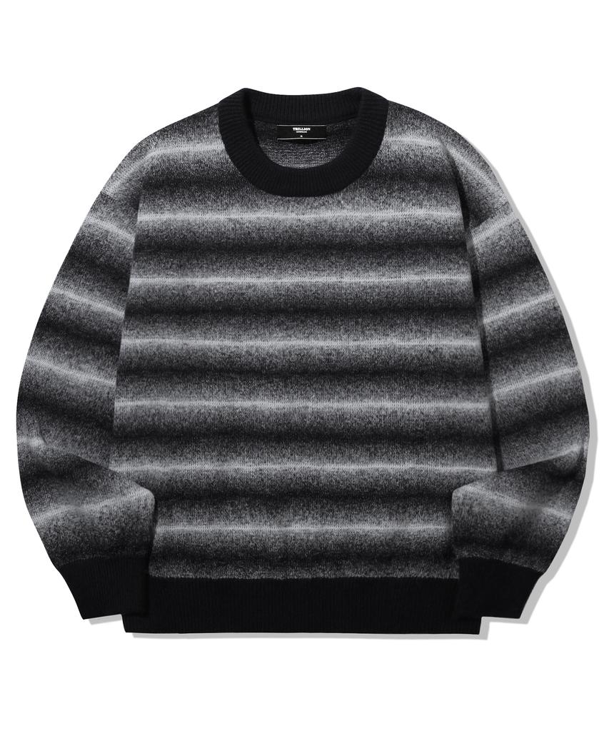 TRILLION Washable Gradient Stripe Crewneck Knit_Black