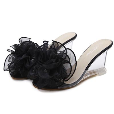 Mode sexy Keilschuhe Kristall transparente High Heel Schuhe große Blume Pisten Sandalen Pumpen Frauen Schuhe