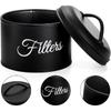 Suwimut Coffee Filter Holder, Black Enamelware Basket Coffee Filter Holder Storage Container with Lid, Rustic Round Metal Coffee Filter Dispenser for