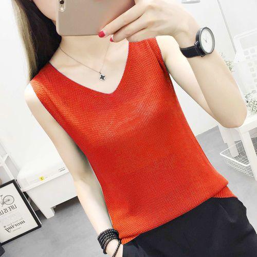Loose, Covering The Stomach, Large-sized, Ice Silk, Halter-necked, Backless, Knitted Base Layer Top for Women