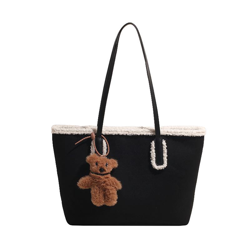 

Сумка-тоут Commuter большой емкости для женщин, осенне-зимняя сумка-ведро из матовой овечьей шерсти в стиле ретро, сумка-мессенджер Small without pendant: 13 * 8 * 21 чёрный