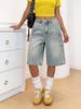 Pantaloni scurți din denim spălat retro pentru fete adolescente - Stil european și american