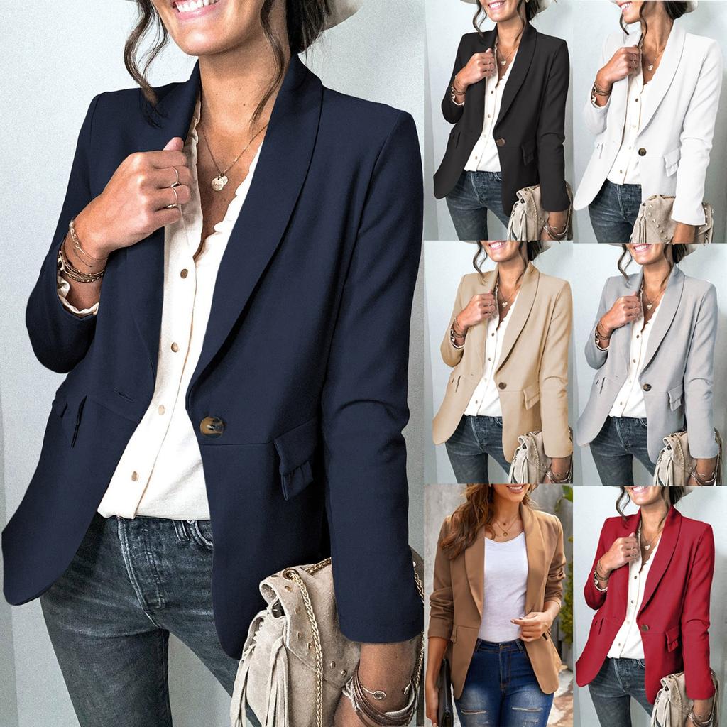 Women's Fashion Casual Solid Color Lapel Long Sleeve Slim Fit Button Small Jacket