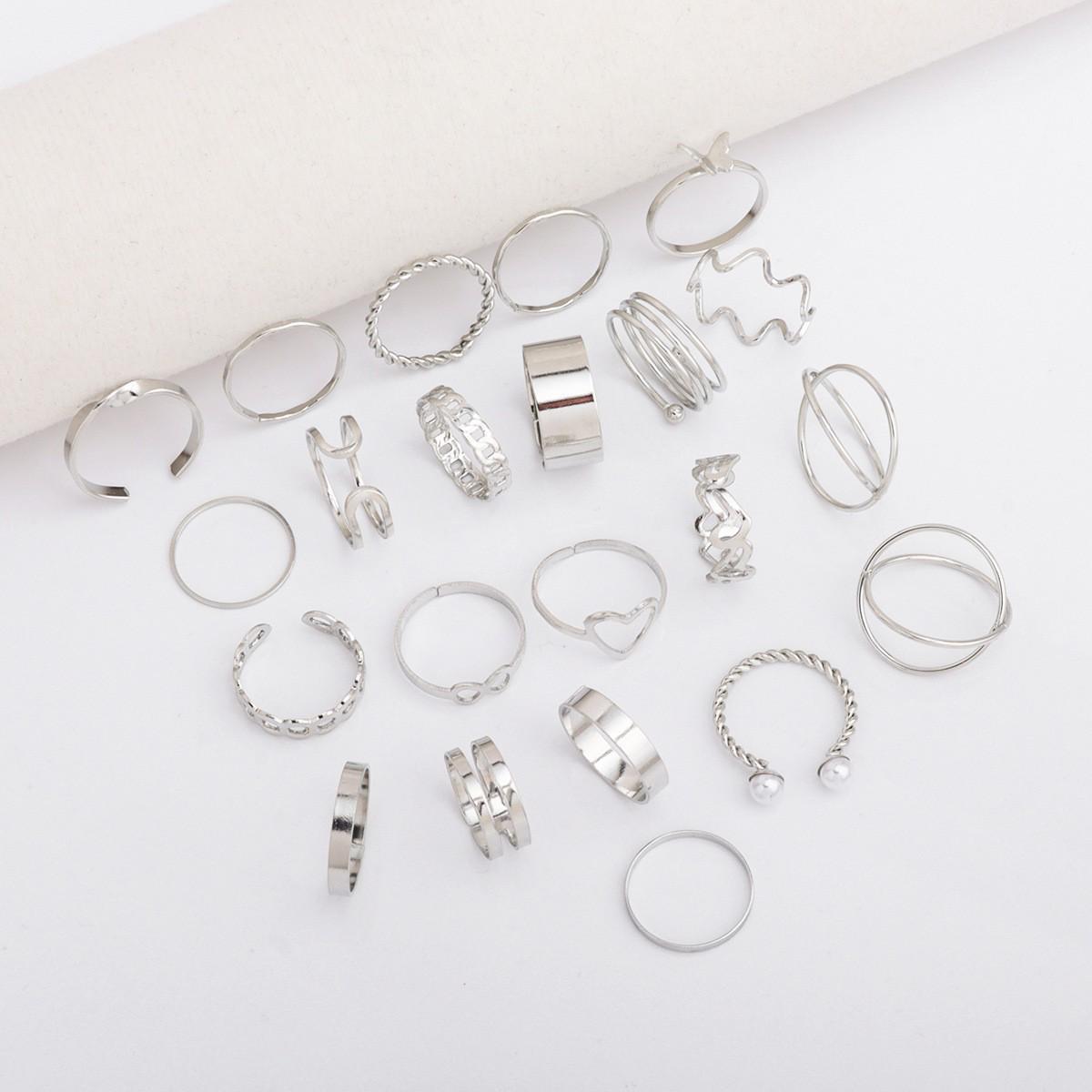 22-Piece Open Multi-Joint Heart and Butterfly Ring Set for Women