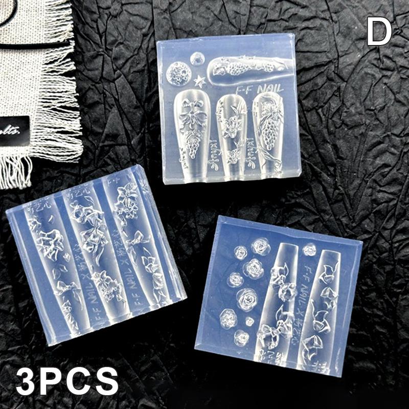 3D Silicone Bow Flower Nail Carving Mold Butterfly Rose Floral Design Transparent Template Diy Nail Art Decoration Manicure Tool