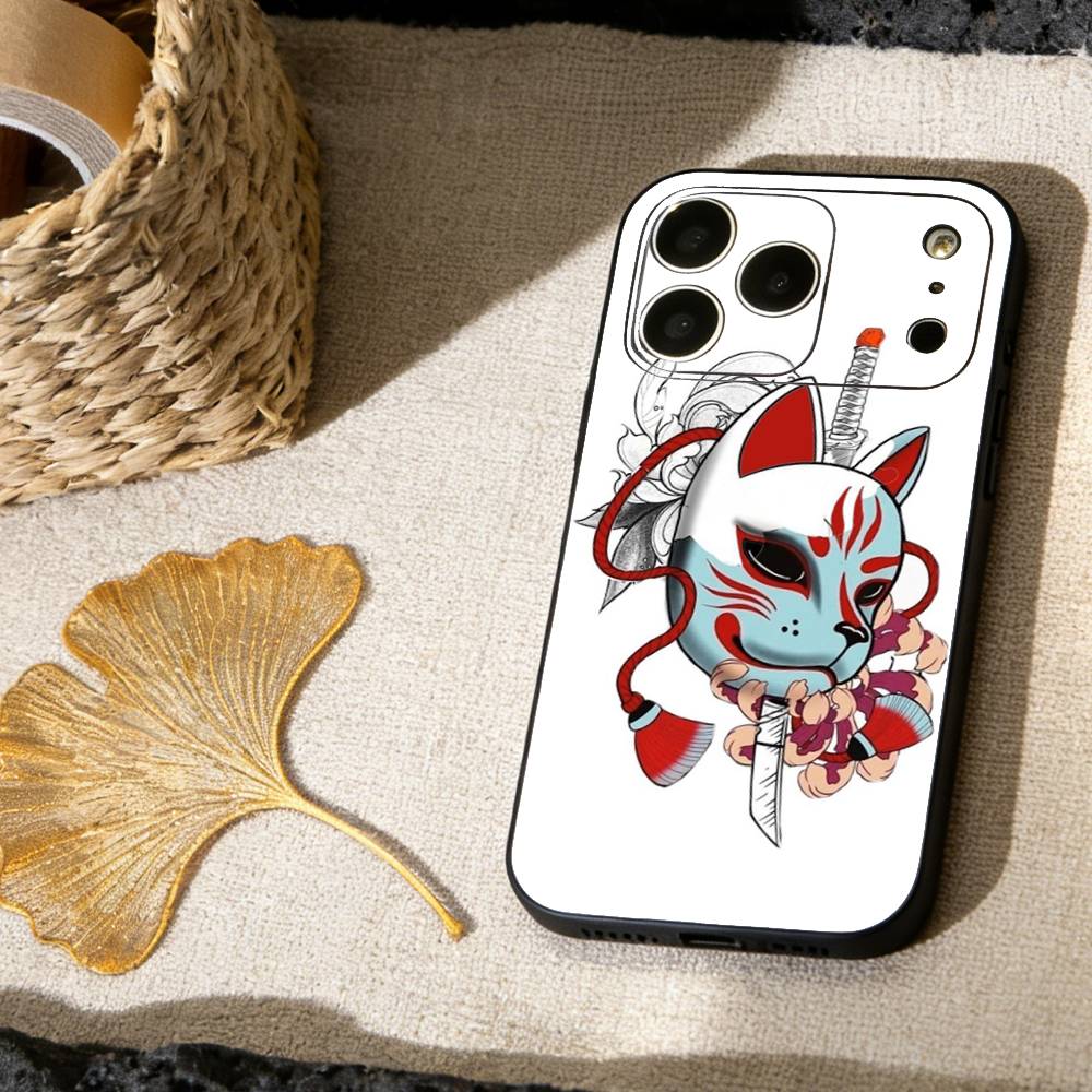 Japanese Samurai Geisha Phone Case For iPhone 17,16,15,14,13,12,11 X XR Plus,Soft Silicone Black Cover