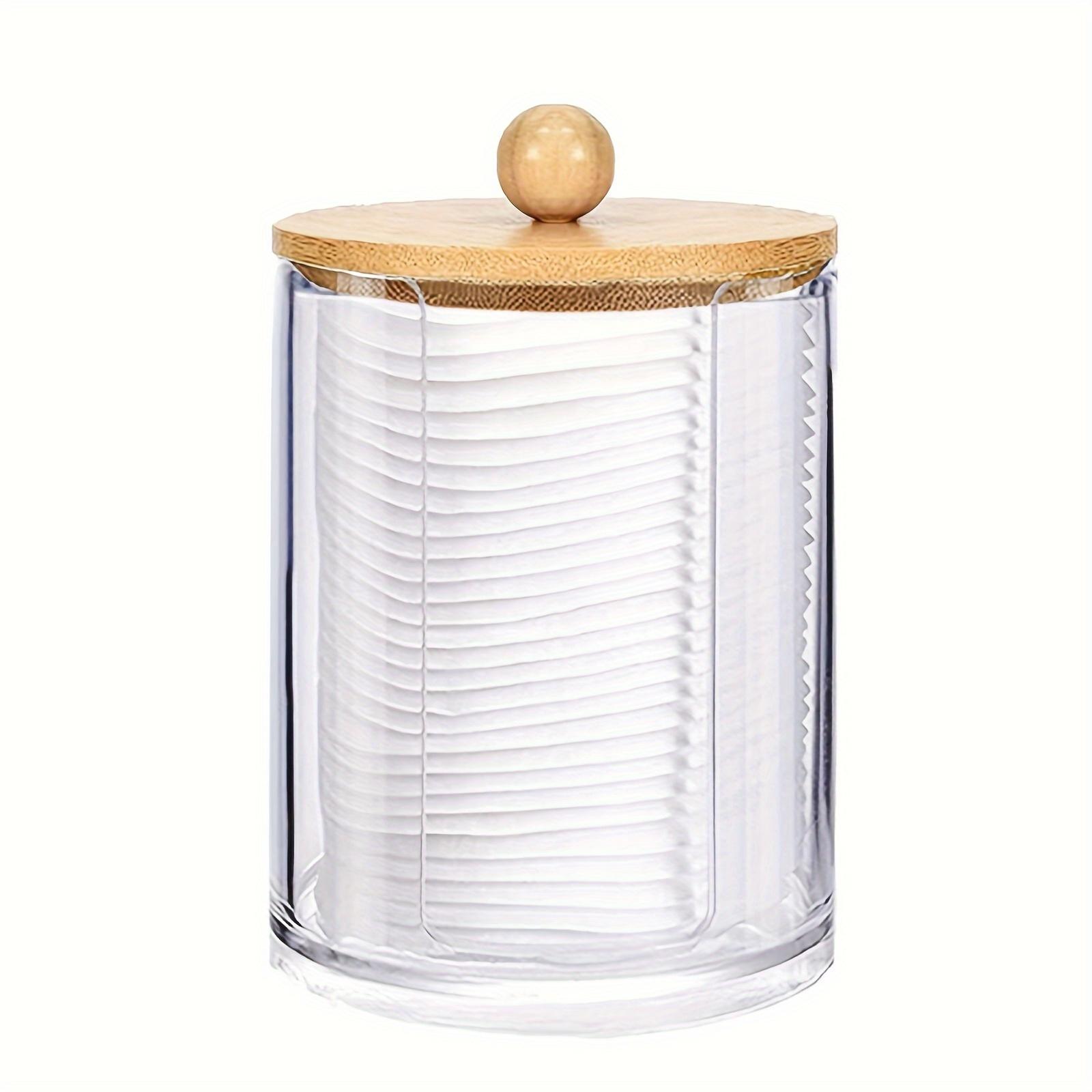 

1 шт. круглый держатель ватного диска с бамбуковой крышкой, прозрачные акриловые контейнеры для ватных тампонов/шариков, аптекарская банка для ванной/туалета/туалетного столика 1 Pc Cotton Pads Holder