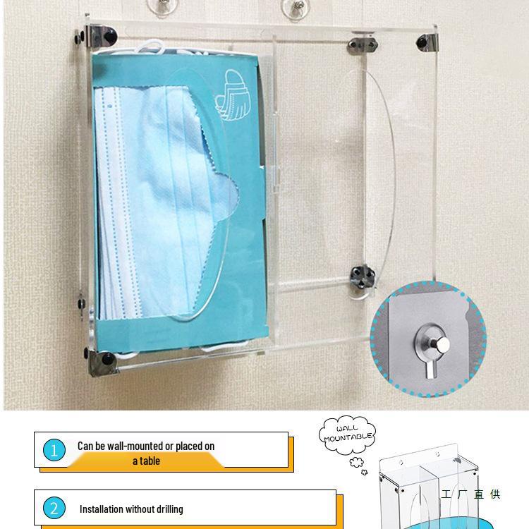 Wall-Mount Acrylic Mask Storage Box - Punch-Free, Ideal for Dorms & Homes