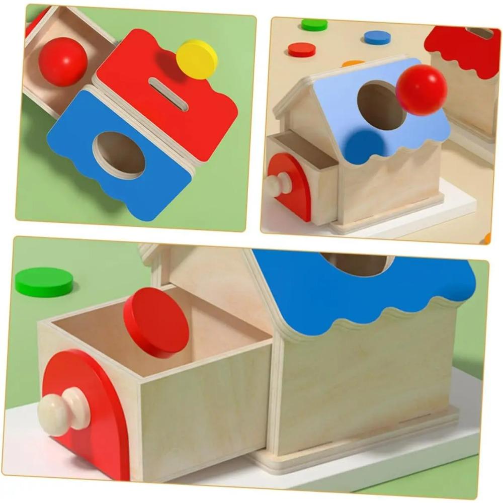 Montessori Coin Box Toys Object Permanent 2-in-1 Wooden Ball Drop Games & Wooden Puzzle Double Drawers Toys Gifts for Toddler