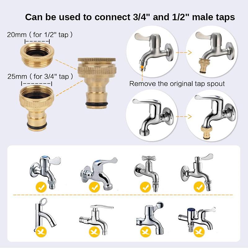 2 Pair Brass Faucet Adapter 2 In 1 Garden Hose Tap Connector 3/4 & 1/2 In Threaded Faucet Hose Coupling Adapter Faucet Connector