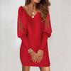 Autumn Women's V-Neck Long Sleeve Printed Lace Splicing Dresses