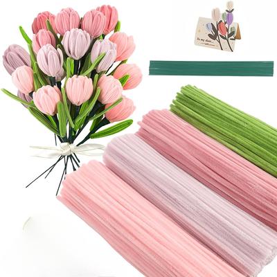 DIY Macaron Bouquet, Multicolor Thick Pipe Cleaners for DIY Flowers& Family Fun& Creativity, Holiday& Room Decorations