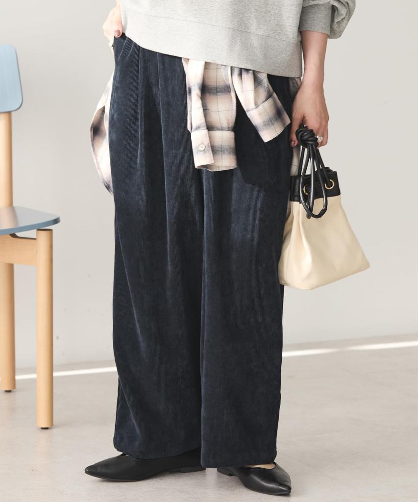 Corduroy wide pants navy S
