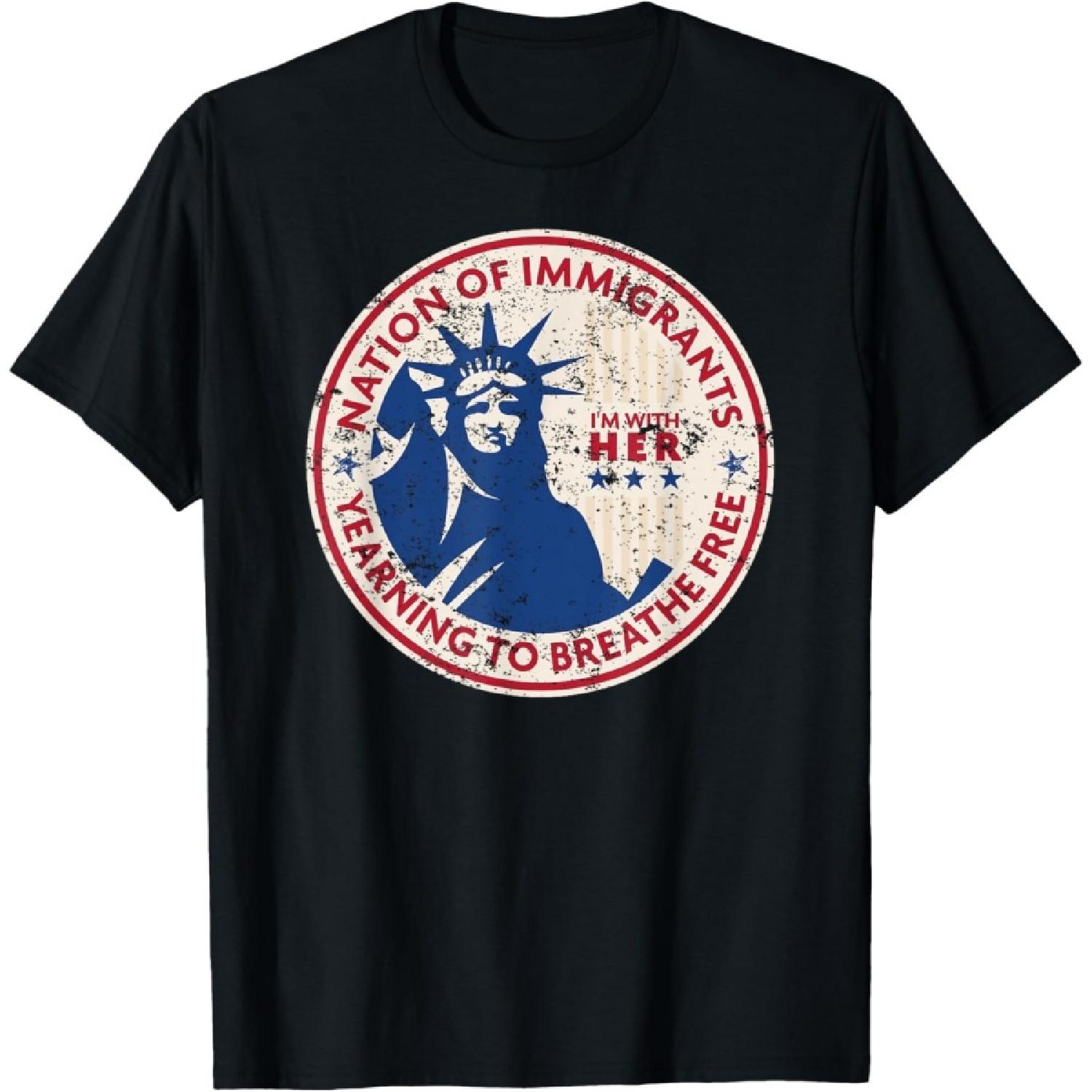 Statue of Liberty Shirt Patriotic Gift Nation of Immigrants T-Shirt for Women Kids Men S