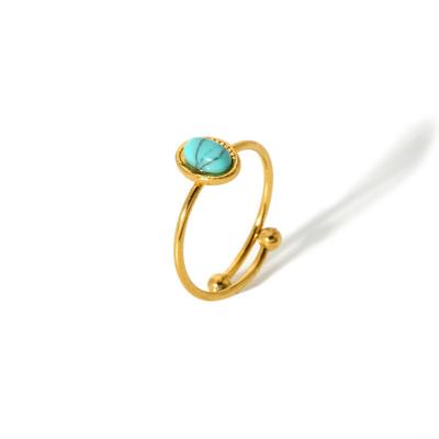 1Pc 18K Titanium Steel Ring Women's Simple Ring Natural Stone Stainless Steel Opening Ring Opening
