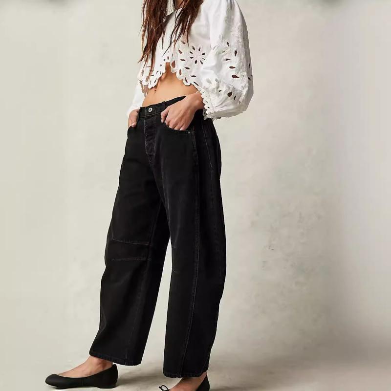 2026 TEMU Fashion Casual Women's Loose Wide-Leg Pants Mid-Low Waist Washed Denim Trousers