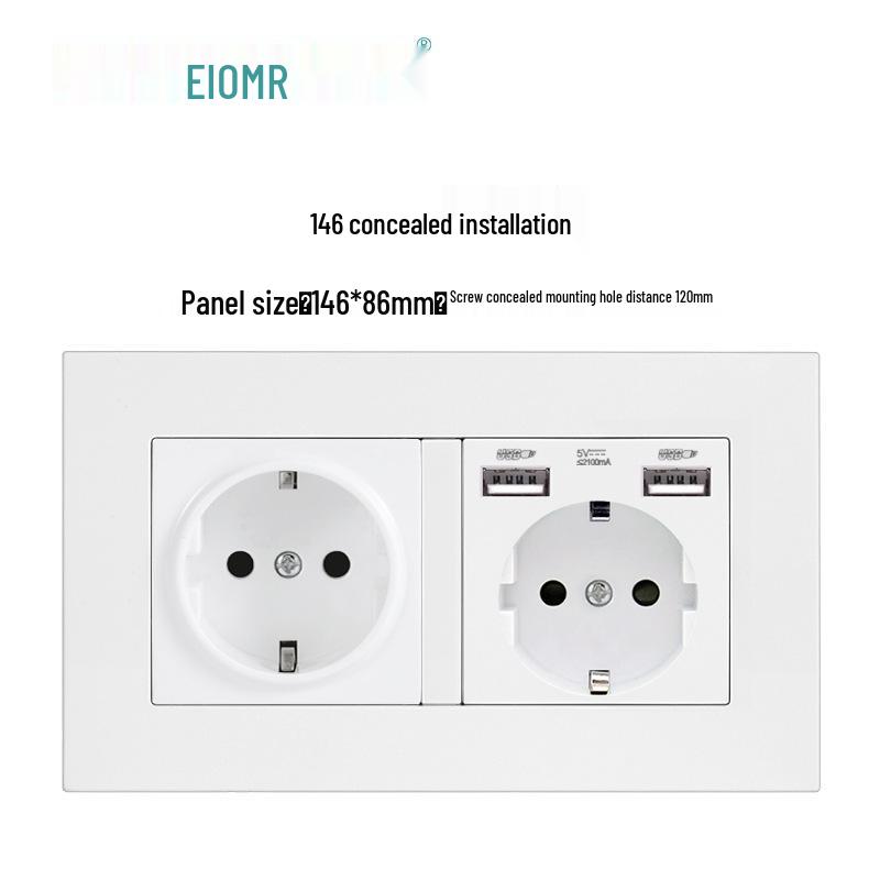 Europeisk tysk standard dobbelt USB og type C-stikkontaktpanel